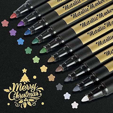 Metallic Marker Pens Set of 10 Metallic Pens for Black Paper, Scrapbooking,Photo Album, Card Making, DIY Craft Supplies for Glass, Metal, Wood, Stone, Metal, Plastic, Painting Pens for Kids and Adults Cover