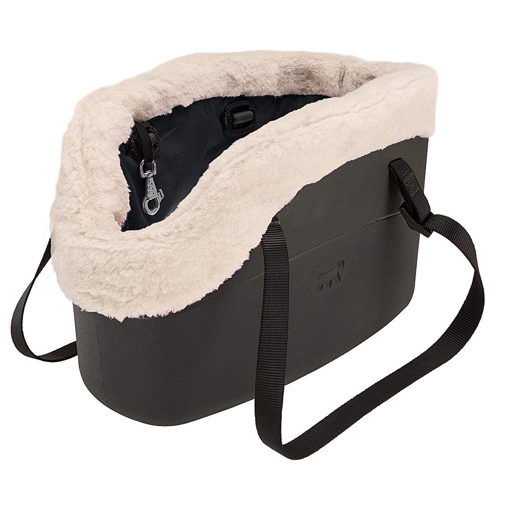 Ferplast Carrier Bag for Dogs with-ME Winter, Made of EVA, Soft Rubber Plastic, with Faux-Fur Lining, Adjustable Handles, Safety Belt Included, 21.5 x 43.5 x h 27 cm Black