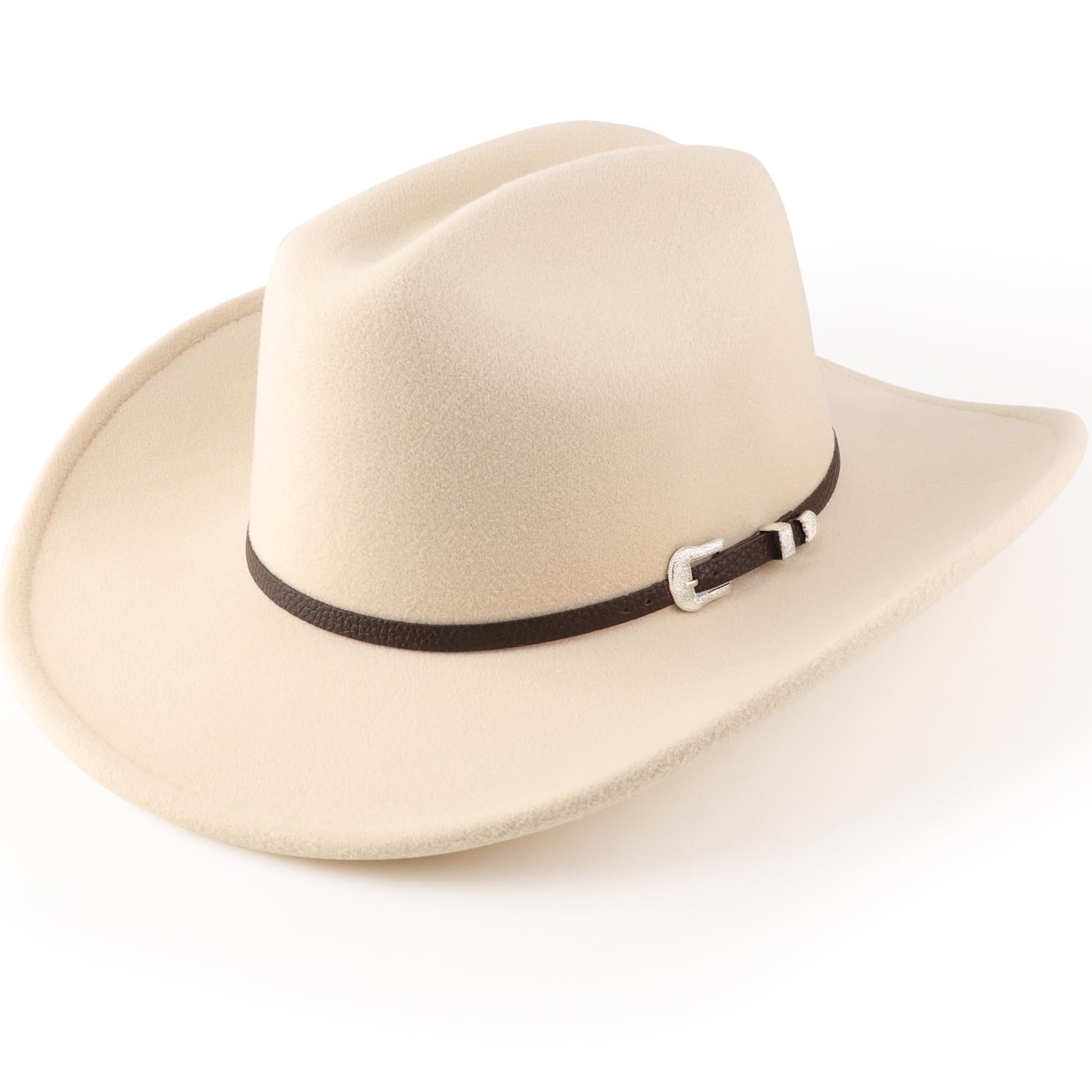 DRESHOW Chapeau de Cowboy pour Femme et Homme Le Rancher Western Chapeau en Feutre Chapeaux Fedora à Large Bord Façonnable Extérieur avec Boucle de Ceinture Rétro Unisexe Chapeau Roulé