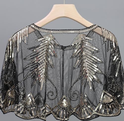 1920s Shawl Sequin Lace Evening Cape Flapper Cover Up Bridal Shawl for Dress Party Wedding Halloween Harlem night3
