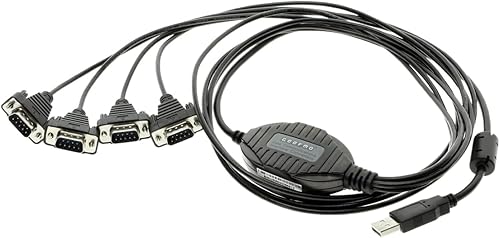 Gearmo Adaptador serie USB a RS232 de 4 puertos con chipset FTDI – Compatible con Windows 11, 10, 8, 7, Linux y Mac, cuenta con Plug-and-Play sin