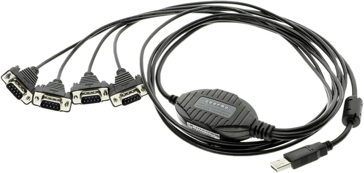 Gearmo 4 Port USB to RS232 Serial Adapter with FTDI Chipset Supports Windows 11, 10, 8, 7, Linux & Mac, Features Plug-and-Play Without Configuration, ESD & Surge Protection 5ft Length
