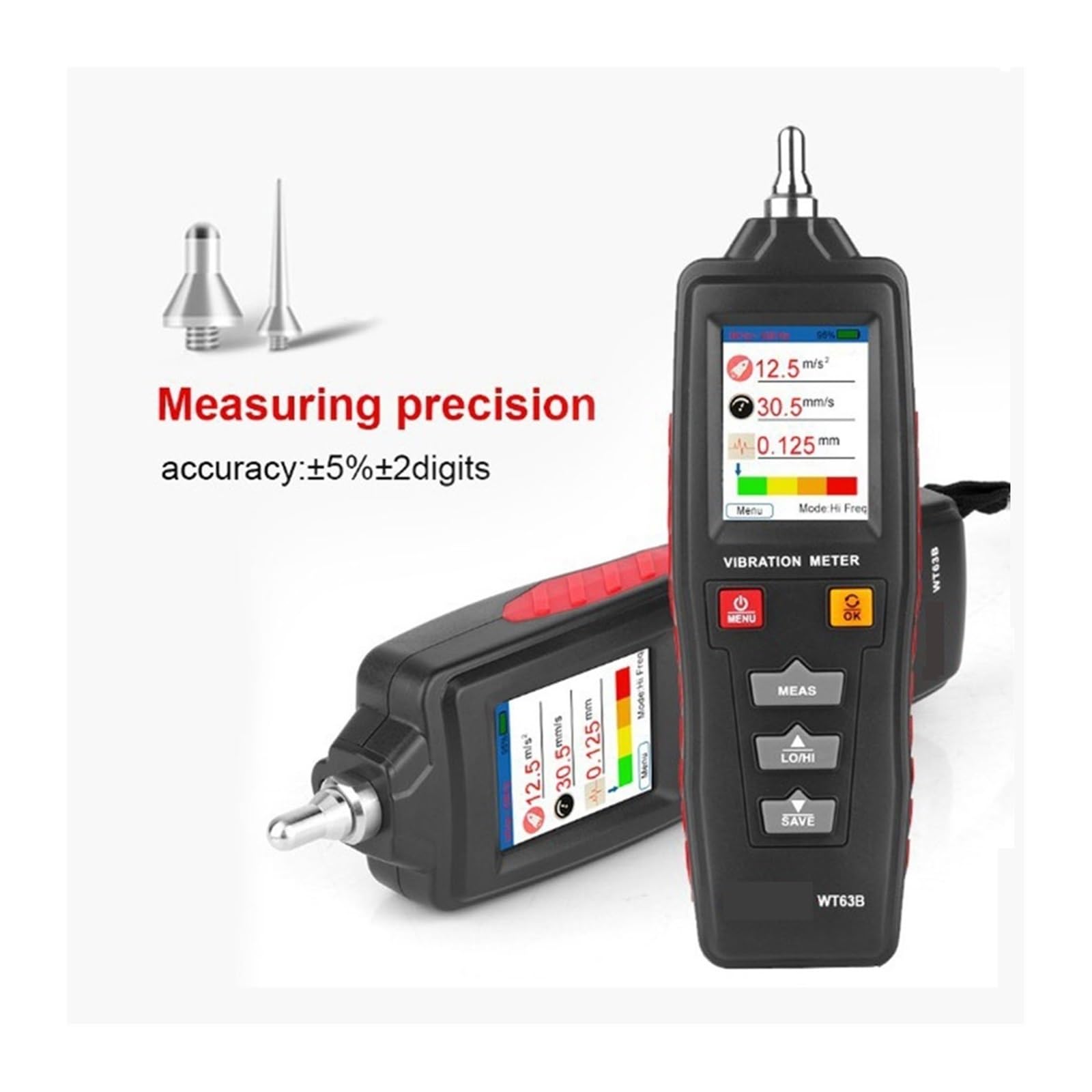Medidor de vibraciones, Analizador de vibraciones Medidor de vibraciones digital Probador portátil WT63B con alta precisión,para maquinaria en movimiento