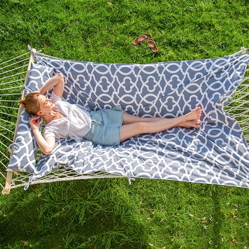 Image of SUNCREAT Hammocks Heavy Duty Hammock with Hardwood Spreader Bar, Double Rope Hammock with Polyester Pad, Grey