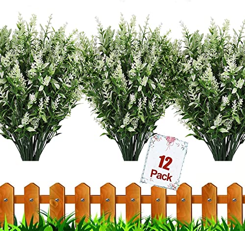 HBell 12 Bundles Outdoor Artificial Flowers UV Resistant Fake Boxwood Plants, Faux Plastic Greenery...