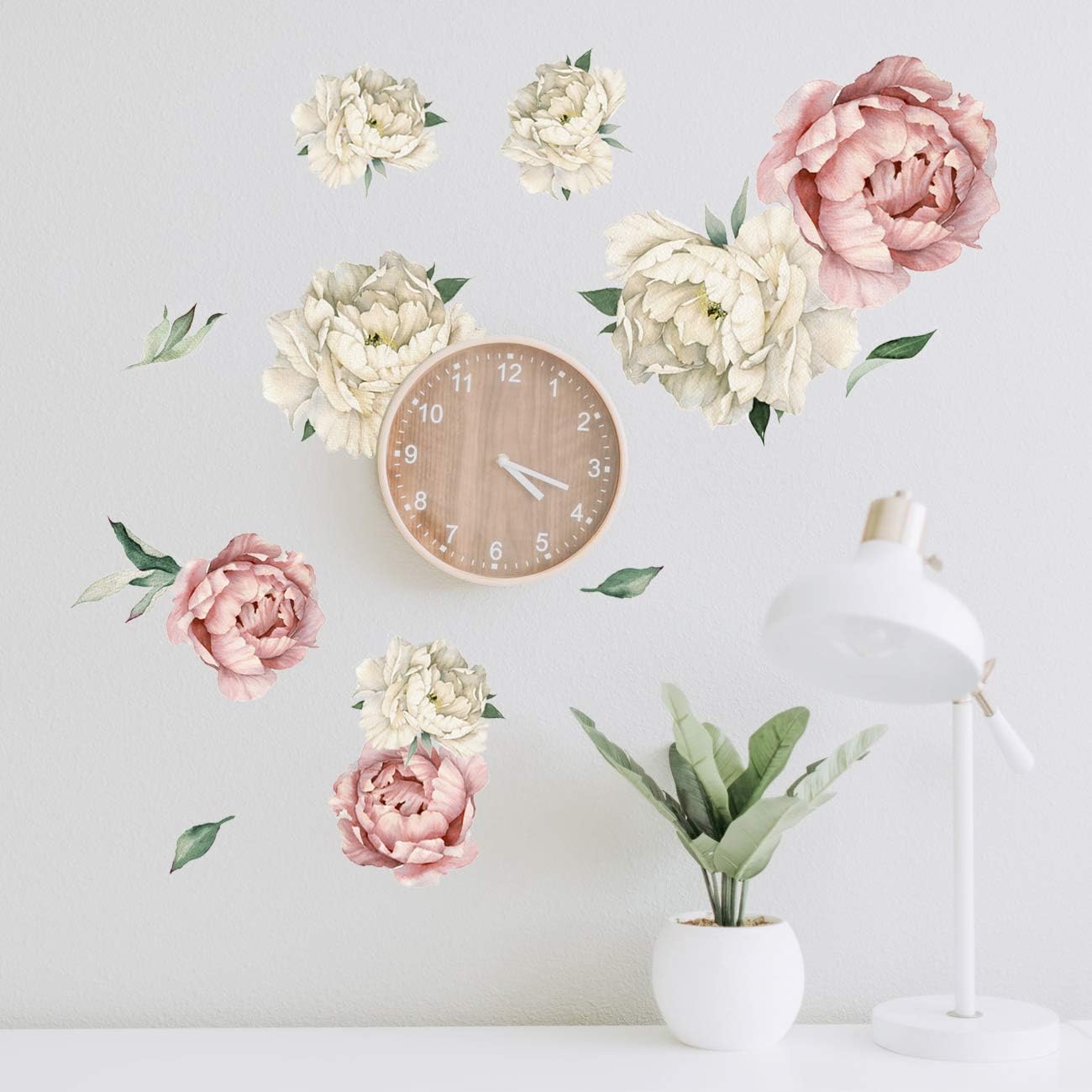 Peony Watercolor Wall Decals (Black and White Watercolor) - Flowers Decals for Wall - Botanical Bedroom Decor - Floral Peonies Grey Wall Stickers with Test Sample