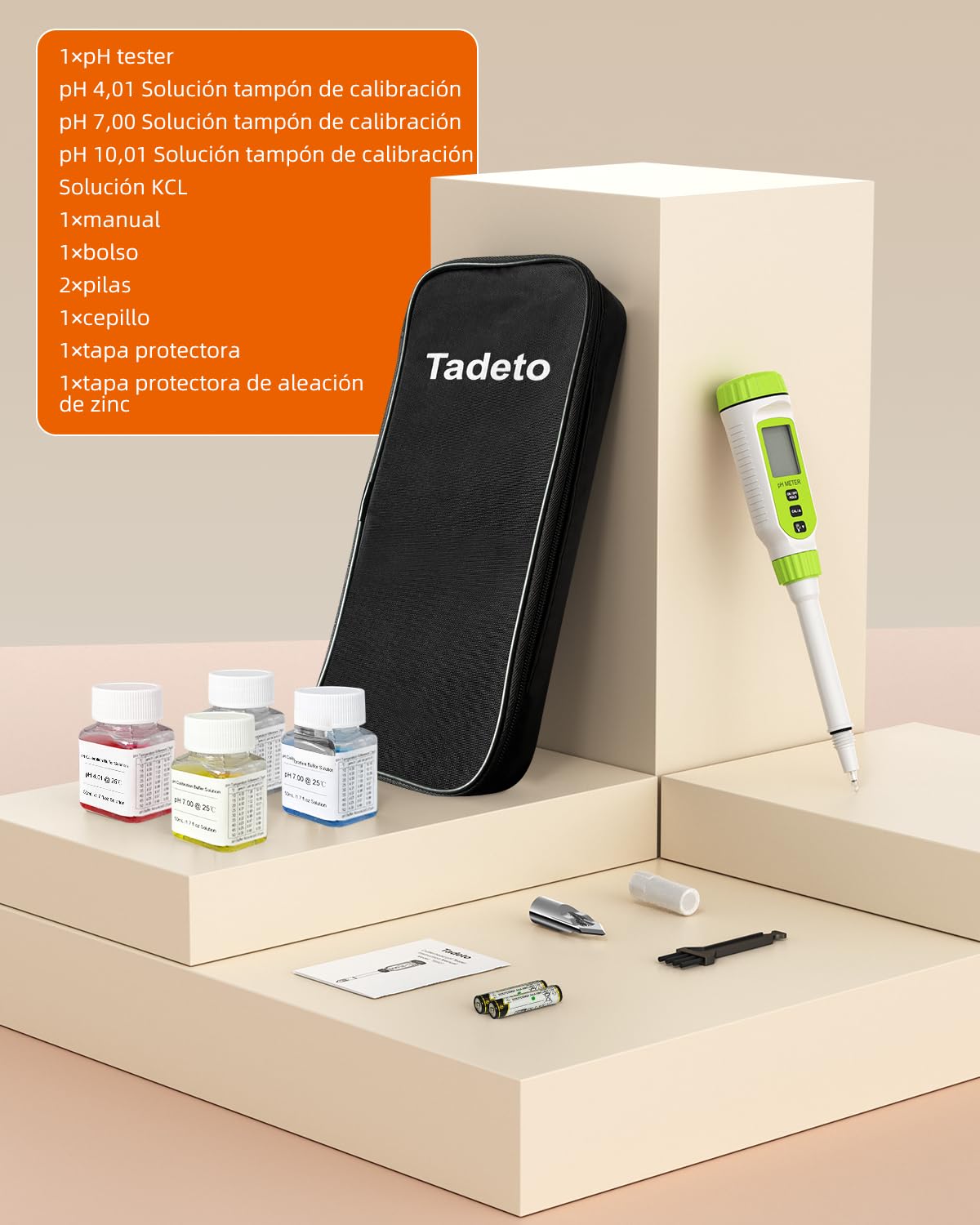 Tadeto Medidor de pH digital multifuncional para alimentos, kit de prueba de pH del suelo del jardín de alta precisión con pantalla LCD ℃/℉ para la planta/solución, agua y alimentos (Verde)