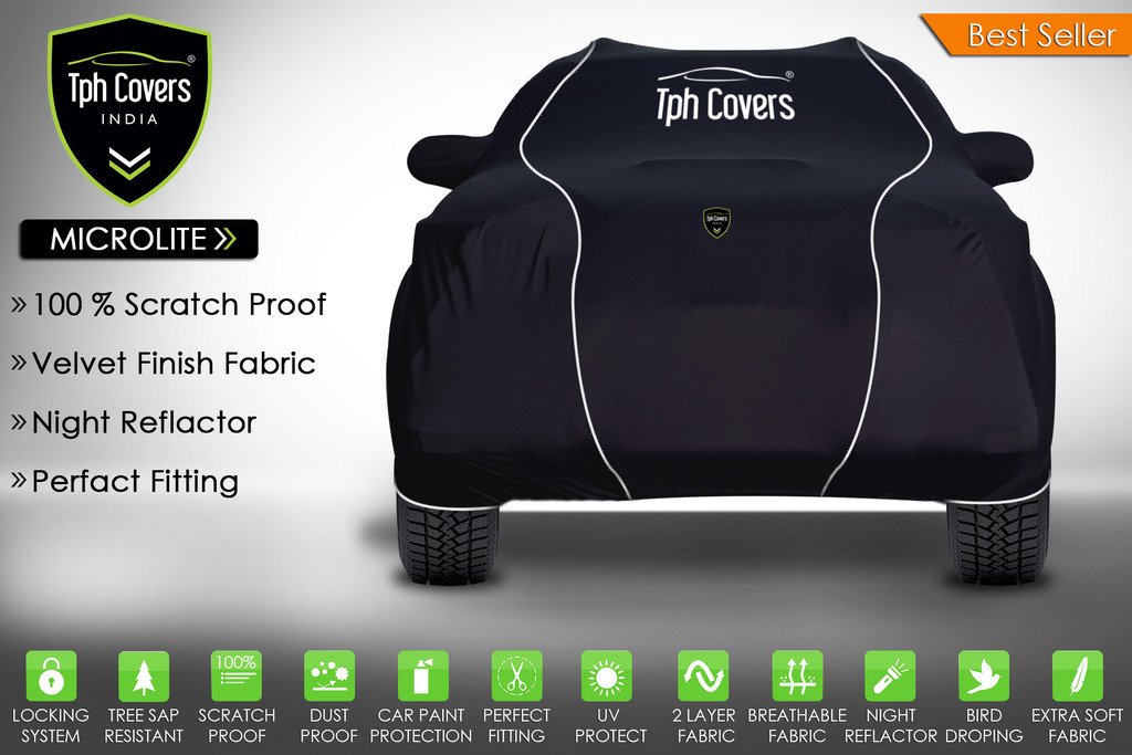 TPH Microlite Black Car Cover with White Piping for Toyota Landcruiser Amazon.in Car & Motorbike