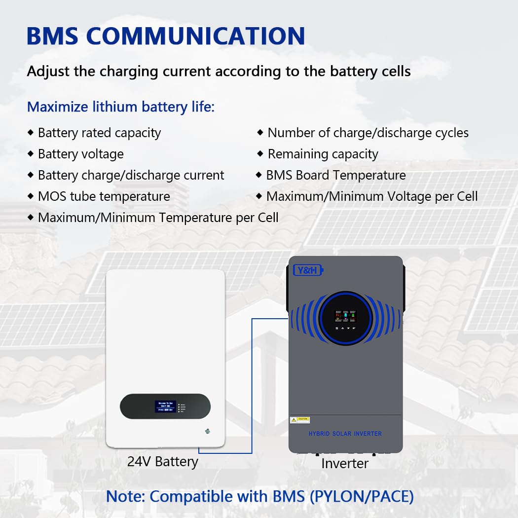Y&H 4,2 KW Solar Hybrid Inverter 24VDC Built-in Air Switch and Lightning Protection Pure Sine Wave AC220 V Dual Output WiFi + BMS Dual Communication MPPT 120A