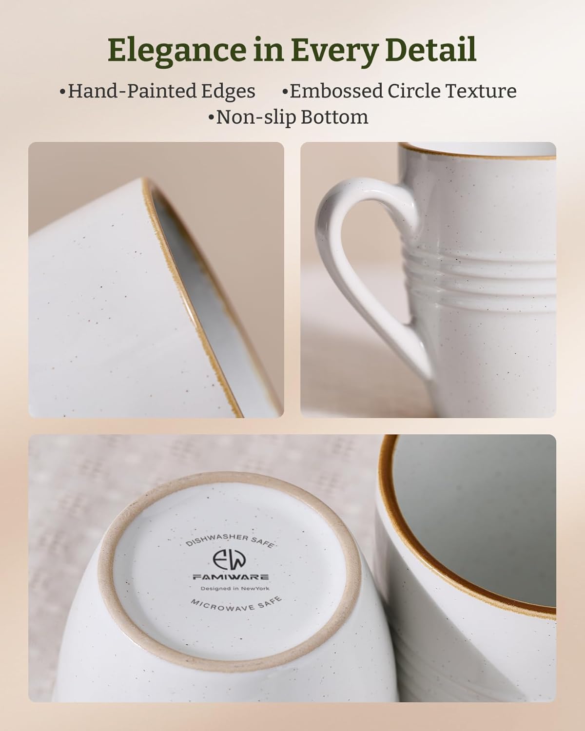 famiware Jupiter Coffee Mugs Set of 6, 13 oz Coffee Mug, Microwave and Dishwasher Safe, Coffee Cups with Handle for Coffee, Tea, Cocoa, Milk, White - Image 8