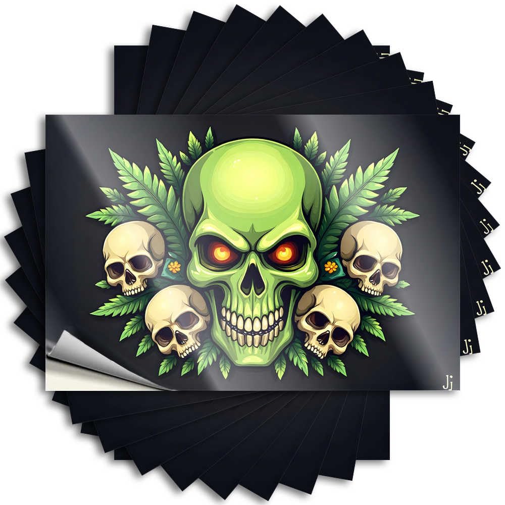 Saying The Room Decorations Peel and Stick - Green Skull with Red Eyes Surrounded By Leaves Bottle Winter Waterproof Vinyl for Girls(12X18CM)