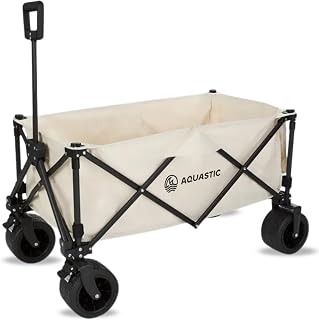 AQUASTIC Caro Transportwagen mit Rädern, mit robusten PVC-Rädern, ideal für Garten und Strand, mit Verstellbarer Rückenlehne, Olivgrün (Beige)