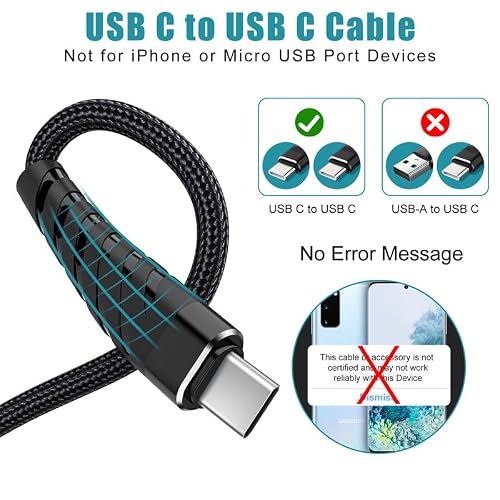 60W Fast Braided USB-C Charger Cable 6FT 2Pack - Compatible with iPhone 16/15/Samsung/Android/Huawei/Google/Switch/MacBook/iPad — view 5