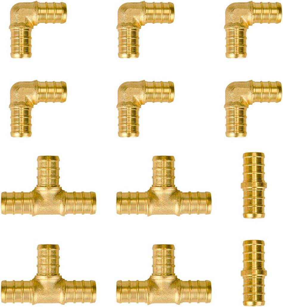 SUNGATOR 45-Pack 3/4 Inch PEX Fittings, 15 Each Elbow Tee Coupling, No Lead Brass Pex Fittings 3/4 Inch Assortment, UPC, NSF Certified