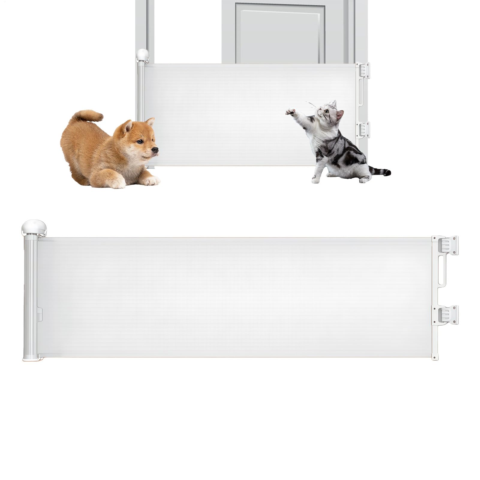 Rejilla extensible para perros – Valla de seguridad 45 x 150 cm con borde protector, rejilla para perros para escaleras – para puertas interiores/exteriores con seguridad infantil y protección para