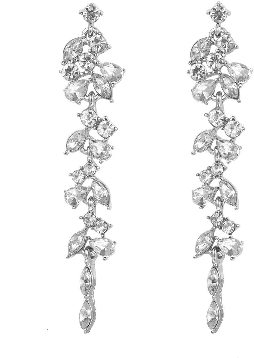 925 Sterling Silver Clip On Earrings for Women, Silver Plated Cubic Zirconia CZ Long Tassel Dangle Drop Clip Earrings Leaf Non Pierced Earrings Jewelry Gifts for Wedding Party Prom - Image 8