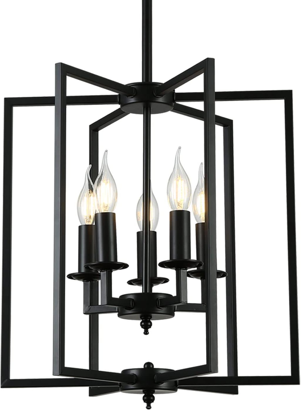 Pendant Light Fixture 5 Lights Candle Chandelier Rustic Industrial Metal Ceiling Light,Adjust Height with E12 Vintage Hanging Light for Dining Room,Farmhouse,Kitchen Island,Bedroom Living Room(Black) 5-Light Black