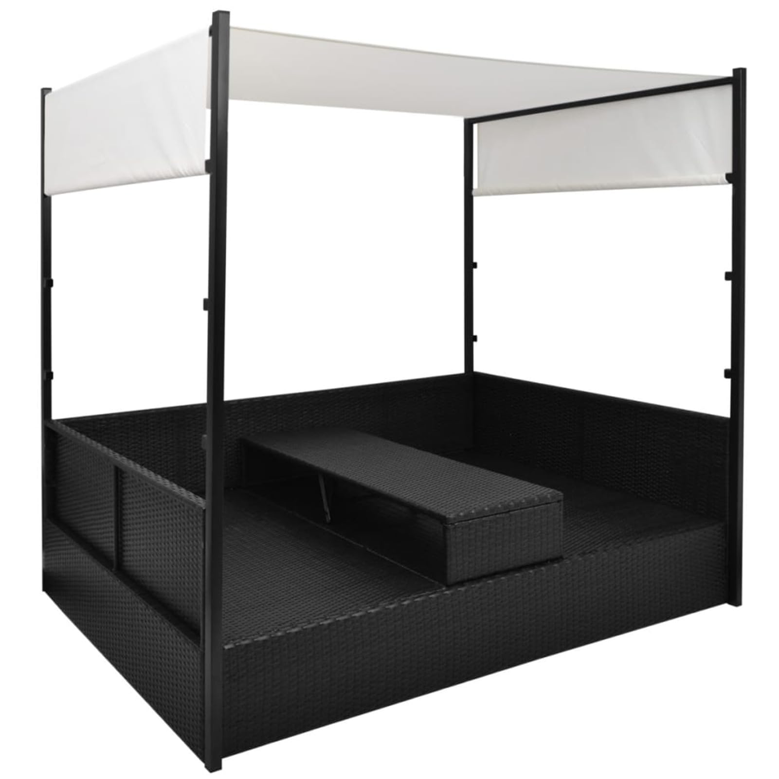 Homgoday Lit de repos en rotin double avec baldaquin réglable et table à thé - Couleur noir et blanc cassé