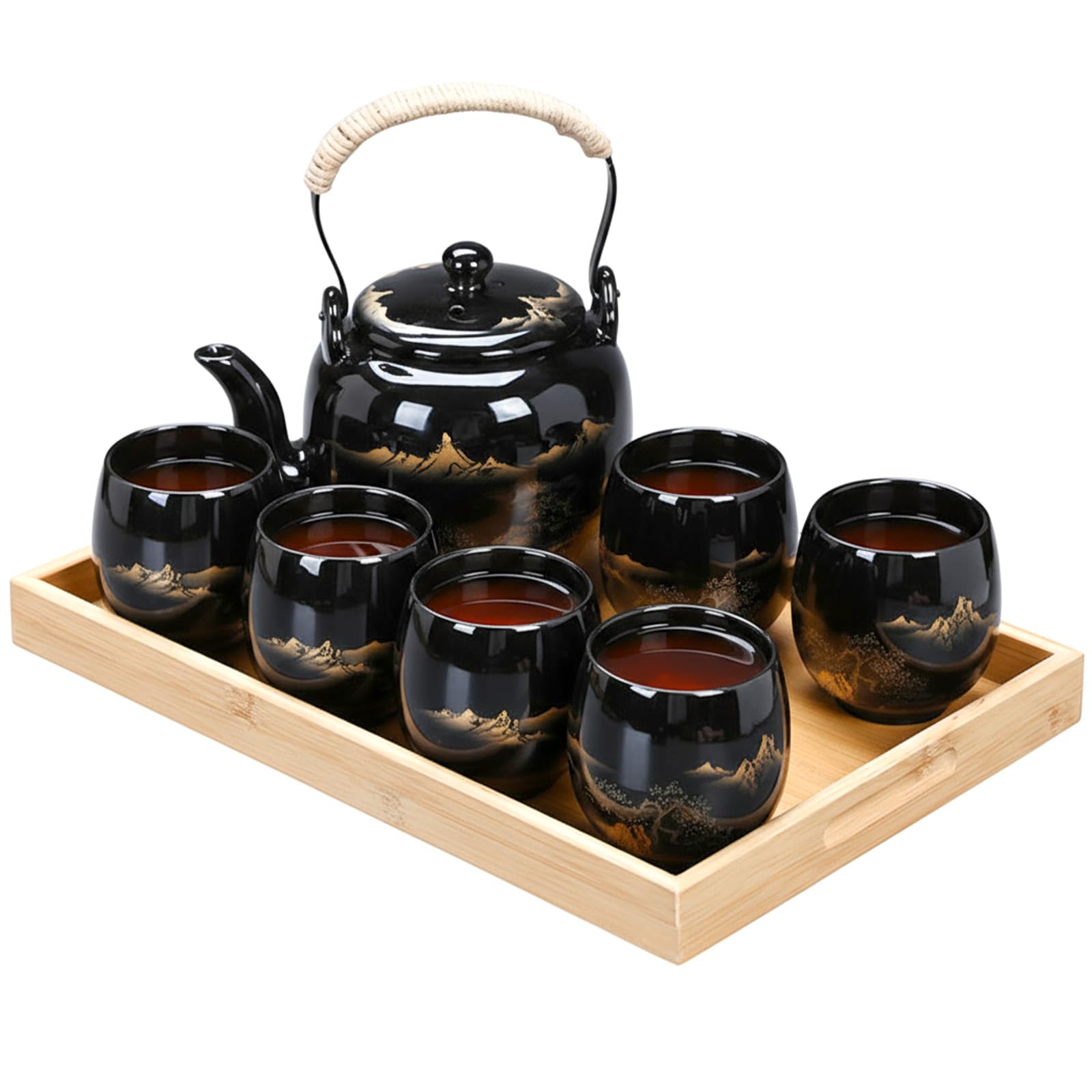 Polegas Service à thé Japonais, théière de 850 ML avec passoire à thé et 6 Tasses de 170 ML, Ensemble de théière en Porcelaine Chinoise exquise, Ensemble de théière Japonaise pour Les Amateurs de thé