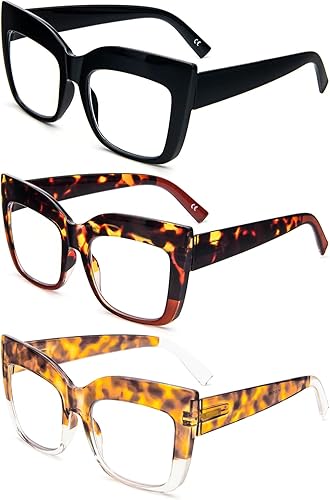 Miniatura 2 de REAVEE Paquete de 3 lentes de lectura de gran tamaño para mujer, marco grueso grande, bloqueo de luz azul, elegante, para lectura de computadora,