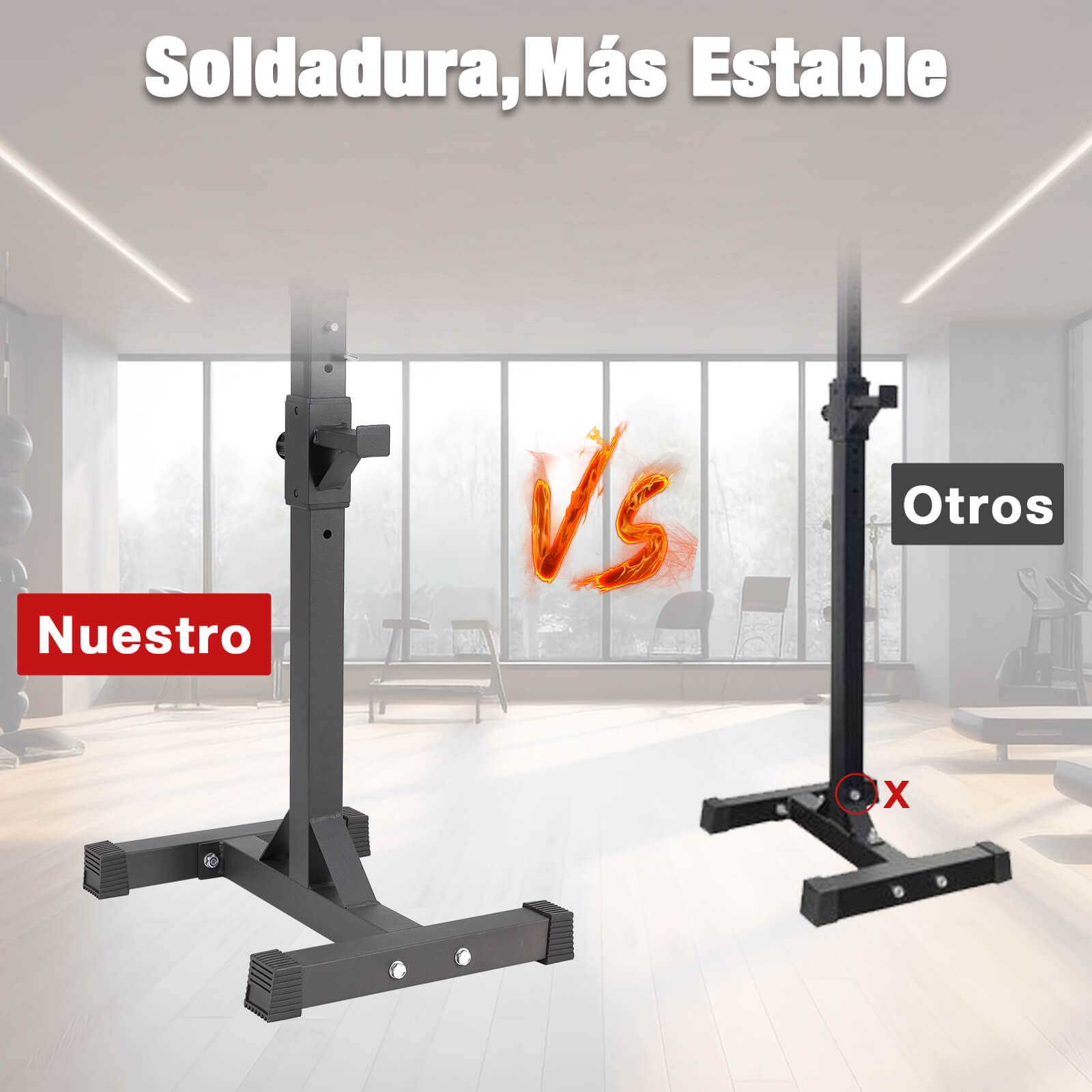 ALLINLIFE Soporte Barra Pesas,Rack Musculación Soporte Sentadillas,Estante de Sentadillas Ajustables en 12 Alturas,Fabricado en Acero Soporte Barra Pesas,Levantamiento Gimnasio en Casa Max 200 KG