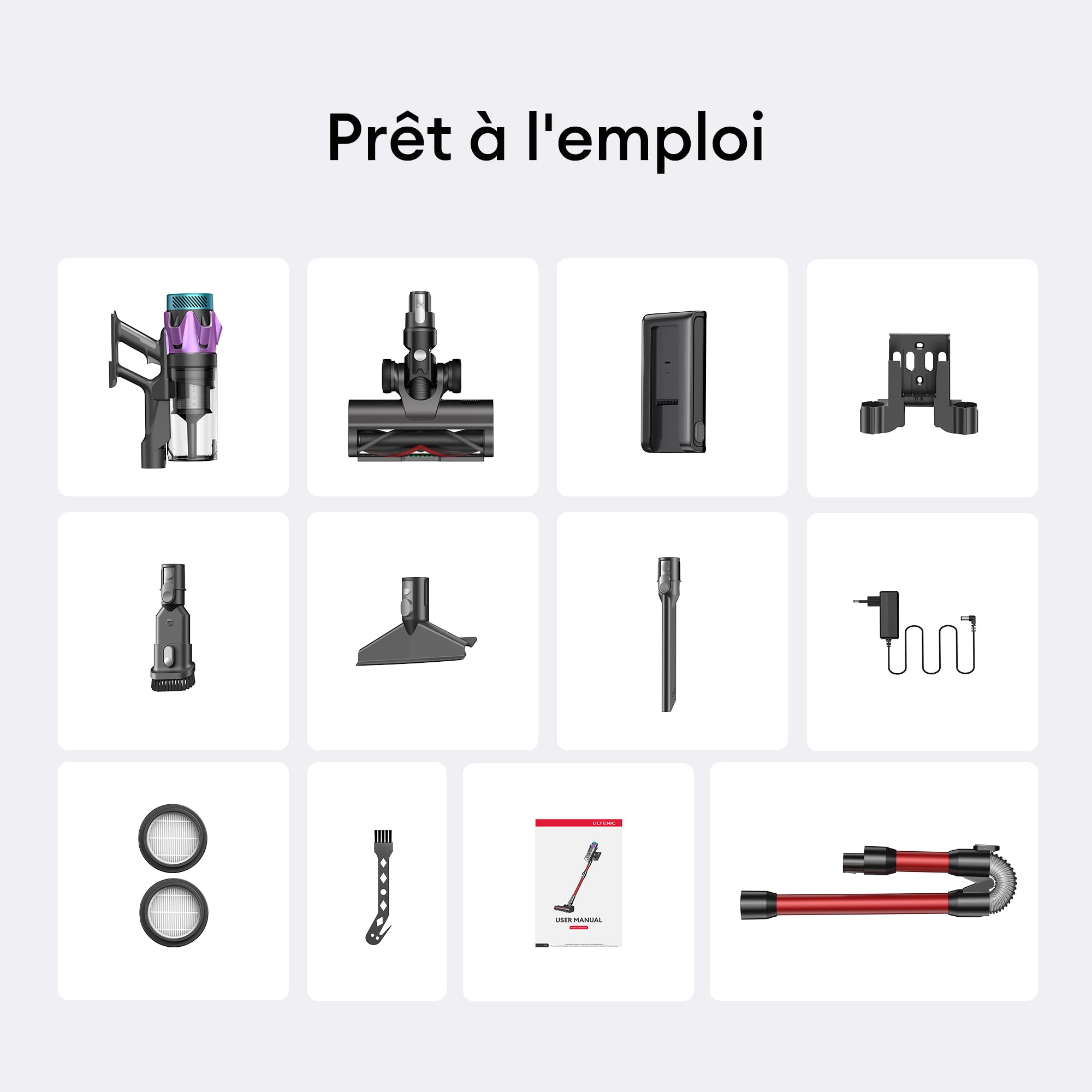 Ultenic U18 Pro Aspirateur Balai sans Fil | 55kPa Puissant Poils d'animaux | GreenEye | 80min Autonomie | HEPA H13 Anti-Allergie | Tube Pliable | Maison & Voiture