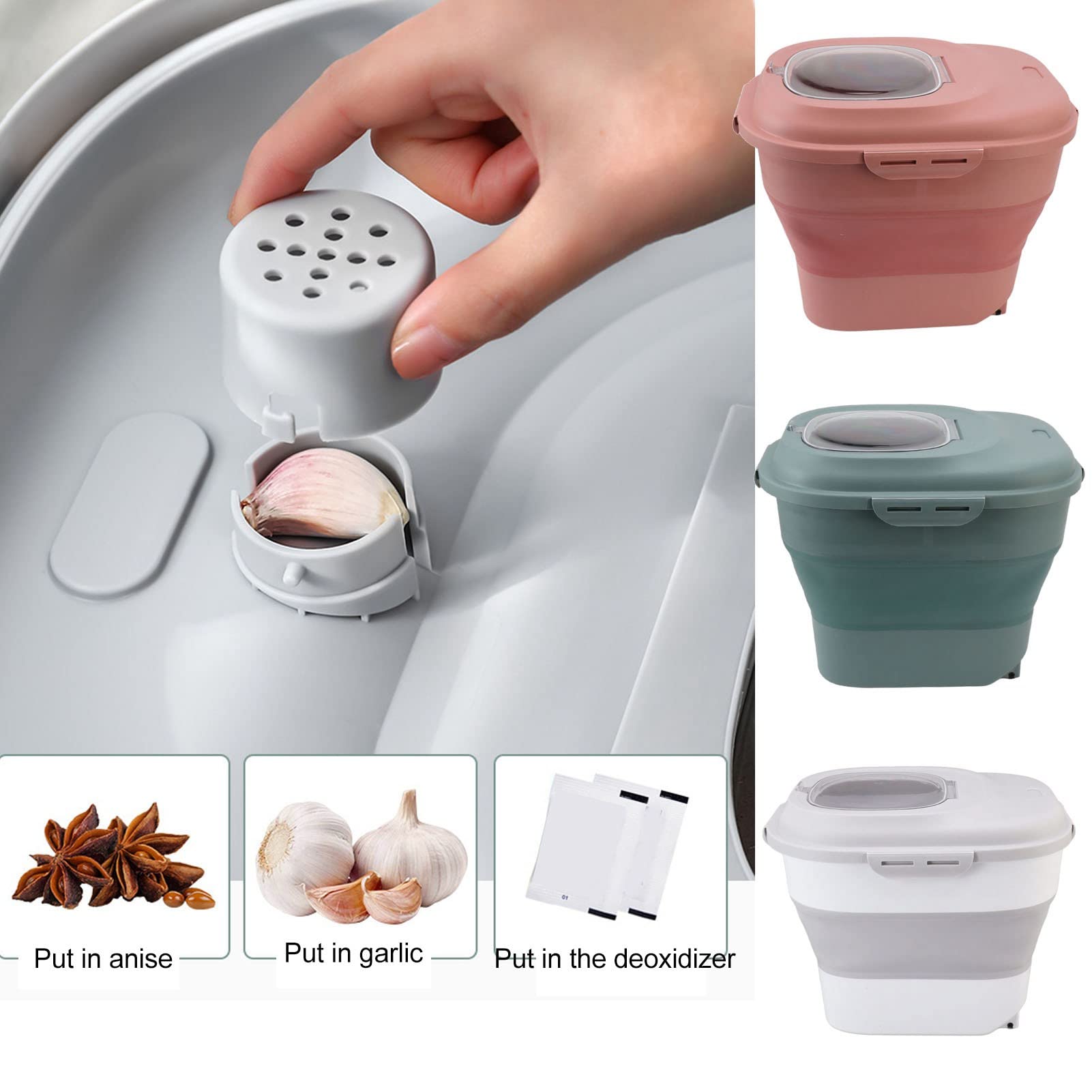 Fockety Contenedor de Almacenamiento de Alimentos, Contenedor de Alimentos Grande Plegable de 110.2 LB con Taza Medidora, Tapa de Bloqueo Hermético, Contenedor Dispensador para Arroz (Rosa)