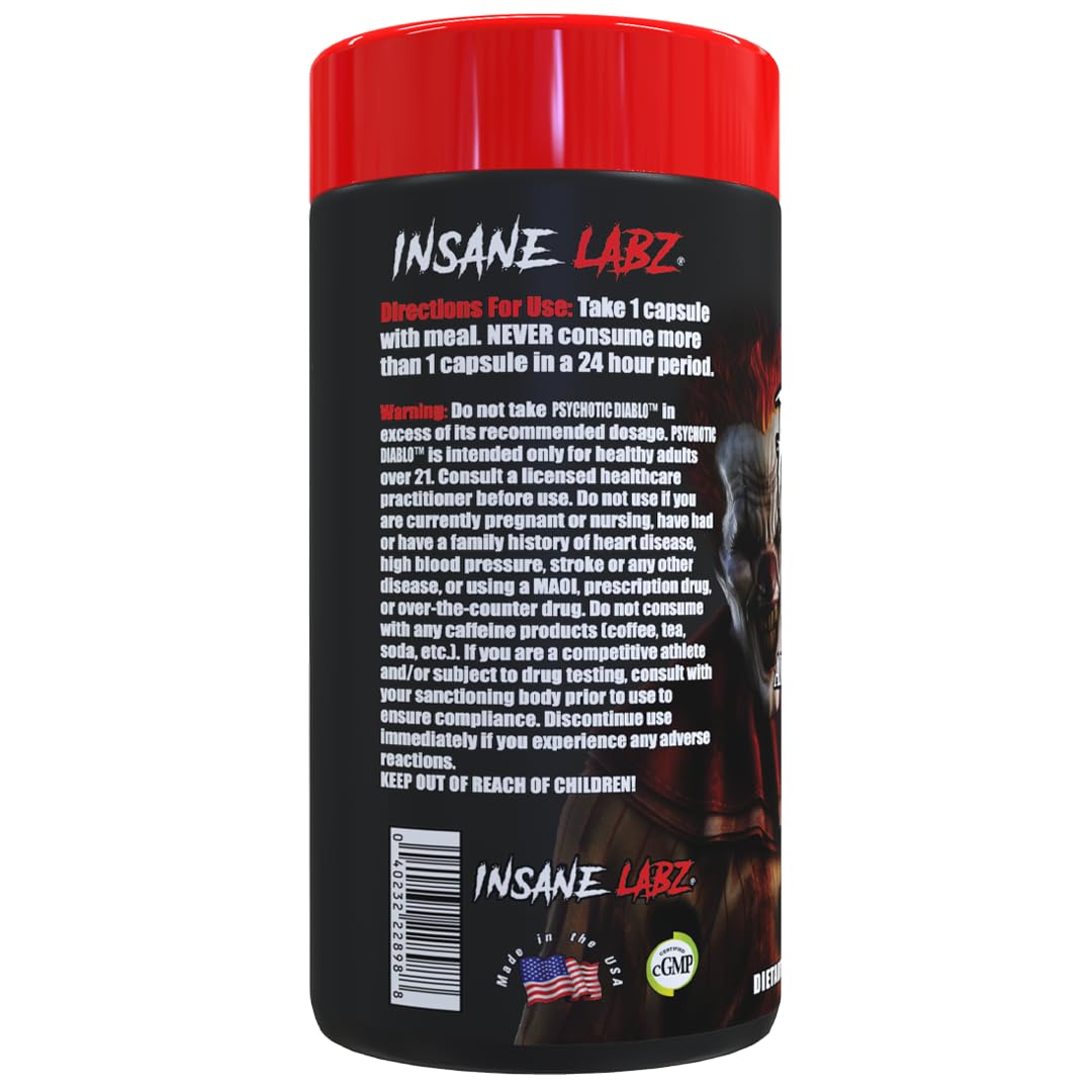Insane Labz Psychotic Diablo Thermogenic Fat Burner for Men and Women with Grains of Paradise Theobromine Dandelion Root Extract Fueled by AMPiberry, Appetite Suppressant - 60 Servings — Amazon image 3