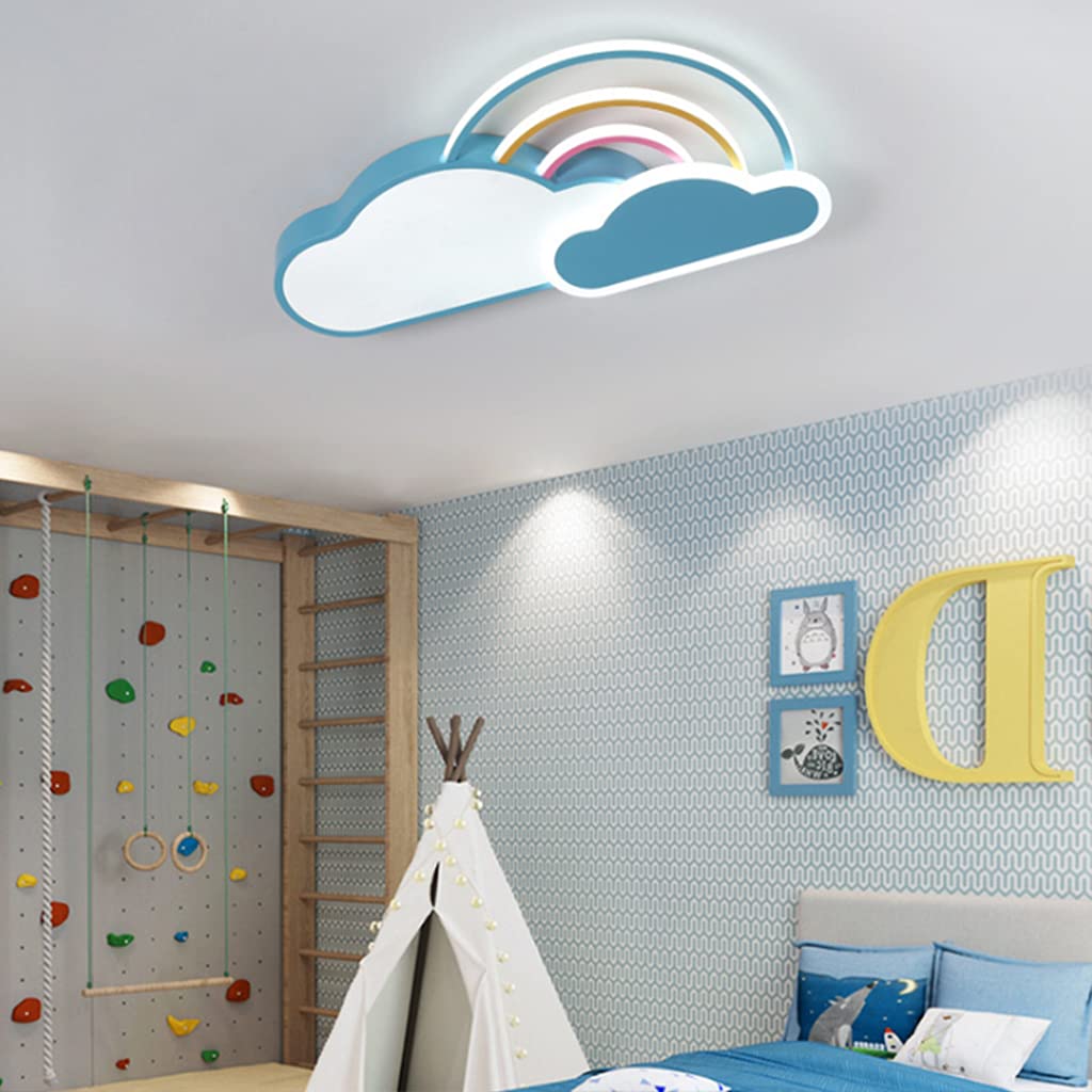 Luz de techo led lámpara para habitación niños dibujos animados modernos nubes blancas arco iris niños niñas luz techo pantalla acrílico control remoto dormitorio bebé lámpara sala estar,Azul,50cm
