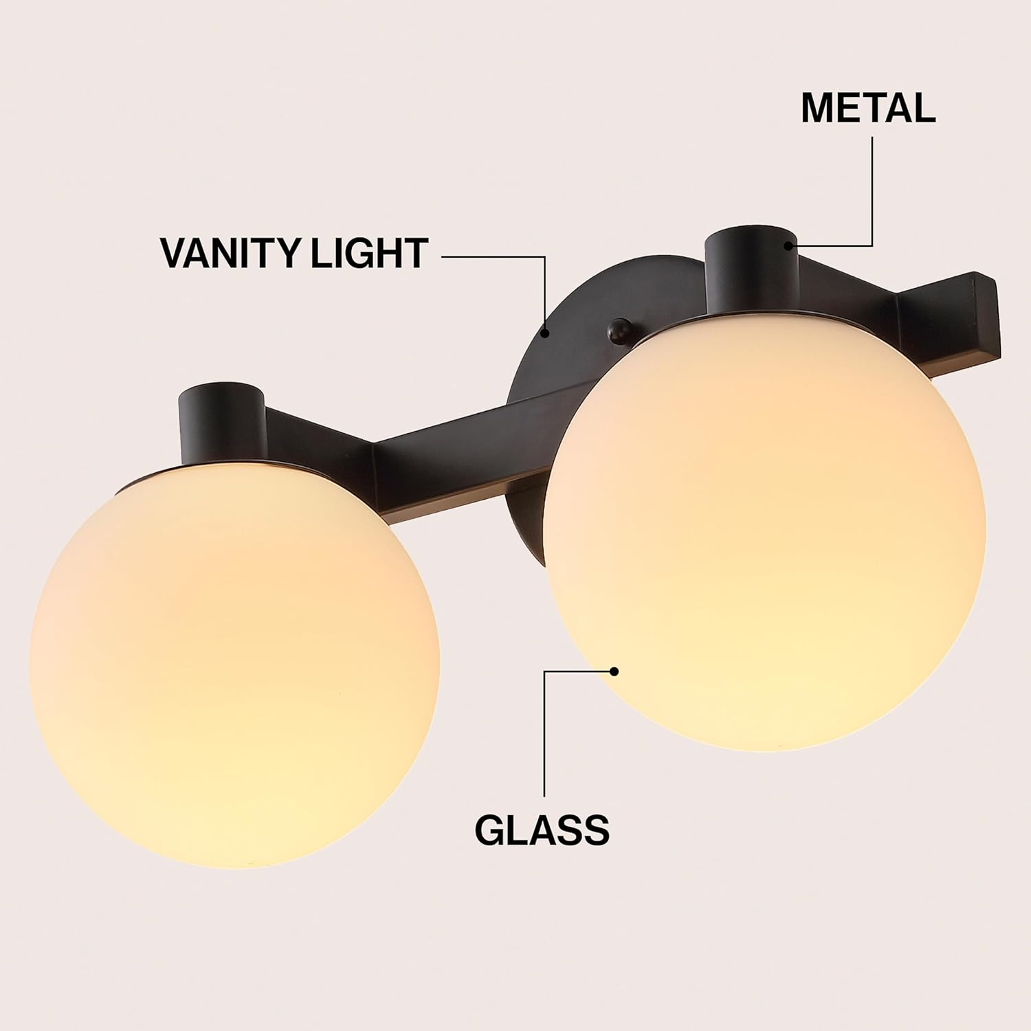 JONATHAN Y 15.25" Black/White Modern Globe LED Vanity Wall Sconce Light, White Frosted Glass Shade, Mid-Century Art Deco Wall Lamp for Bathroom, Kitchen, Hallway (JYL3541B)