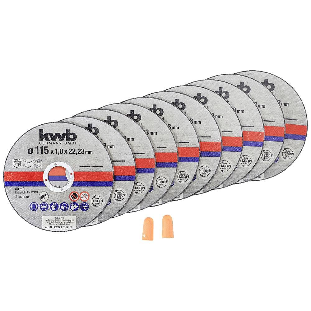 kwb Kesme Diski İnce Açılı Taşlama 115 mm - Paslanmaz Çelik INOX için Ayırma Diski - Saklama Kutusu Kulak Tıkacı Dahil - ABM. 115 x 1 x 22,23, Ø