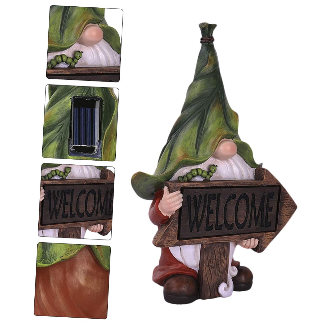 Garneck Luces de Solar Estatua de de Jardín Figuras de Gnomos de Resina Celebración de Señal de Bienvenida con Luces LED Solares Decoraciones Al Aire para Patio Patio