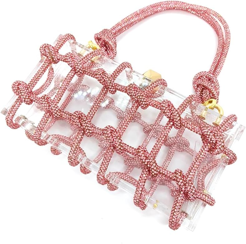 CUXVA Clear Acrylic Bag for Women Rhinestone Acrylic Clutch Crystal Evening Purses Handbag for Wedding Party Prom