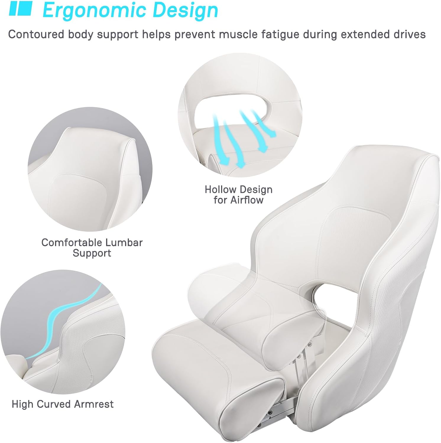 High Back Pontoon Captain Seat Marine Boat Bucket Seats Premium Sports Flip Up Captains Chair with Armrest