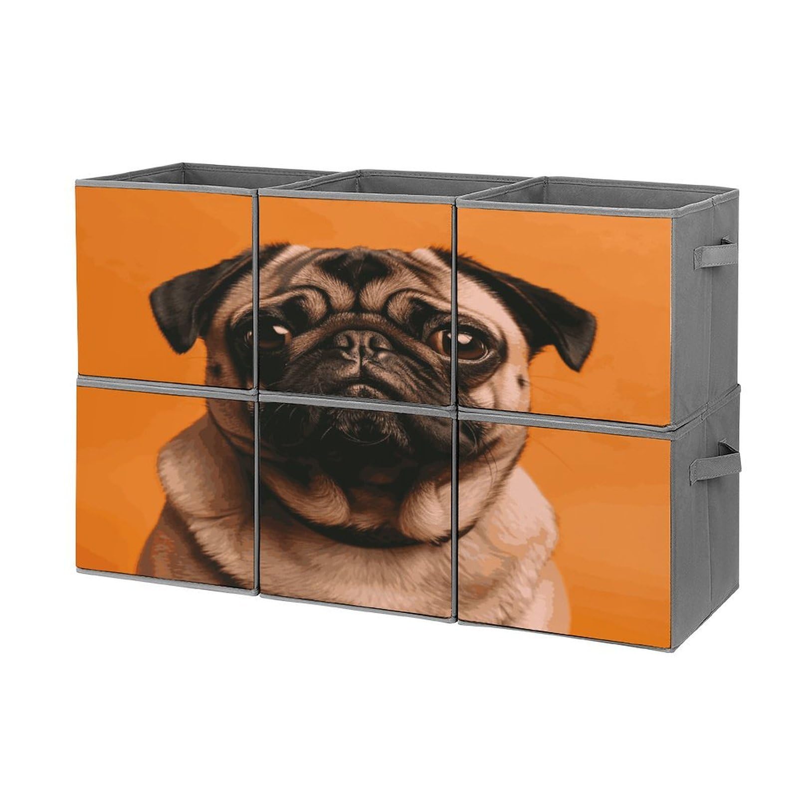 Btcowzrv Style A Pug Storage Cubes, 6 Pack Oxford Fabric Foldable Collapsible Bins With Handles, Cubby Storage Baskets Boxes For Closet Shelves Office Organization