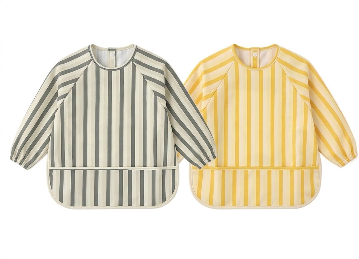 Long Sleeve Baby Bib – 2 Pack Waterproof Smock Bib for baby boys and girls from 6-24 Months - Premium Quality - BLW supplies – Washable, Scratch-Free, Extra Soft Made from Recycled Materials.