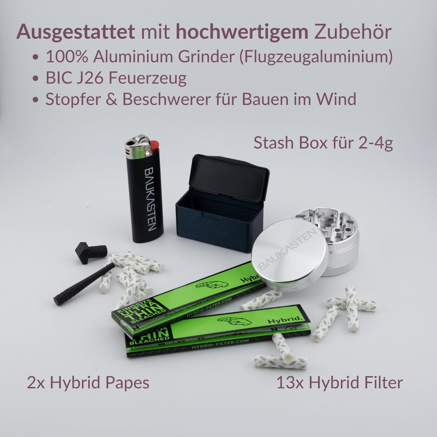 ORIGINAL mit Zubehör & Grinder - Organisierte & mobile Bau-Box mit Rolling Tray für bestes Bauen überall, sicheren Transport, sowie diskrete Aufbewahrung von allen Smoking Utensilien