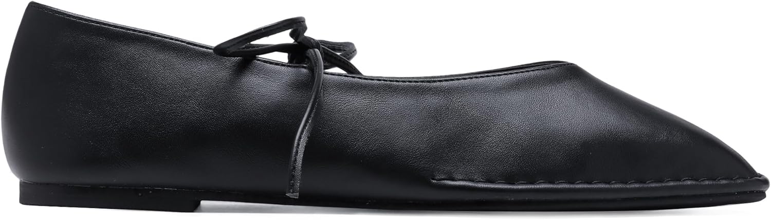 Lace Up Square Toe Ballet Flats for Women Cute Bow Slip On Mary Jane Flats Casual Ballerina Shoes - Image 5