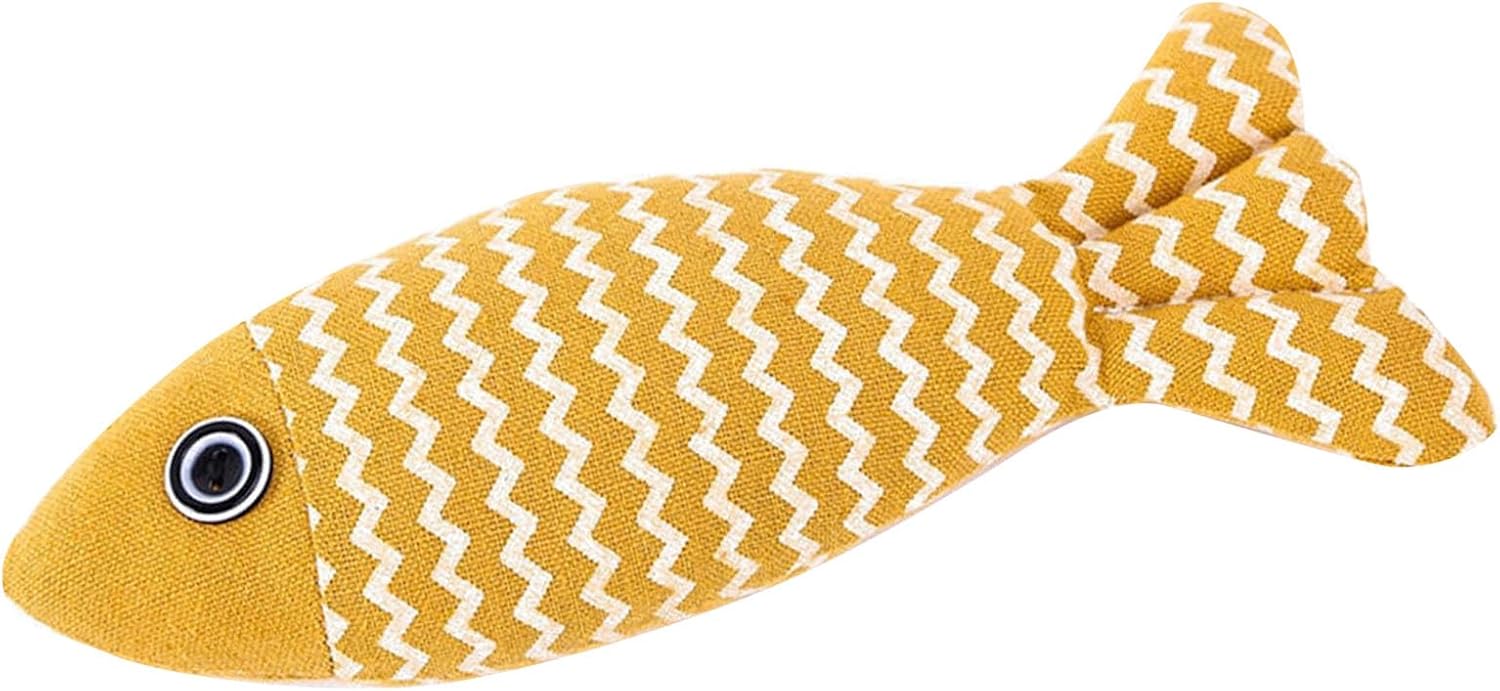 Fydun Cat Catnip Toy, Fish Shape Simulation Boredom Relief Interactive Chew Toys Pet Chewing for Kitten Cats and Kittens (Yellow)