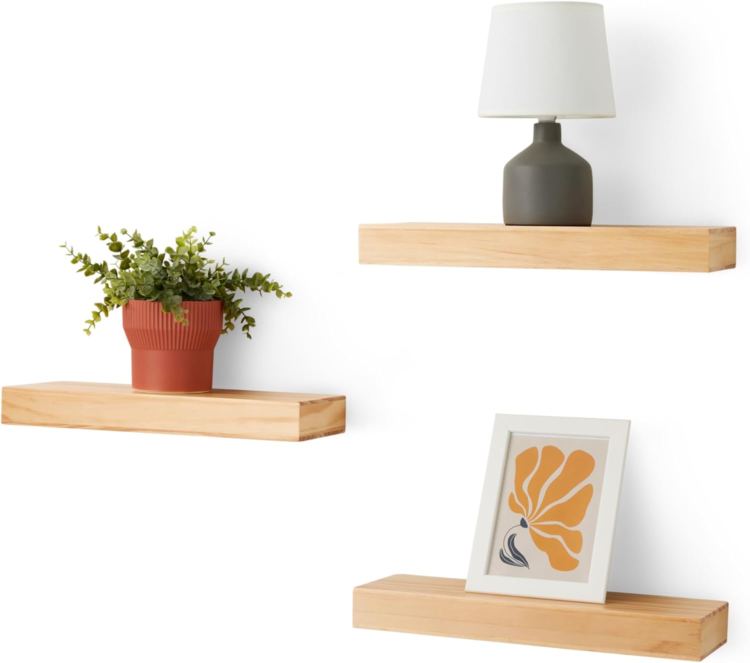Amazon Basics Wood Floating Wall Shelves, 3-Pack, Black, 15.8" x 5" x 1.8"