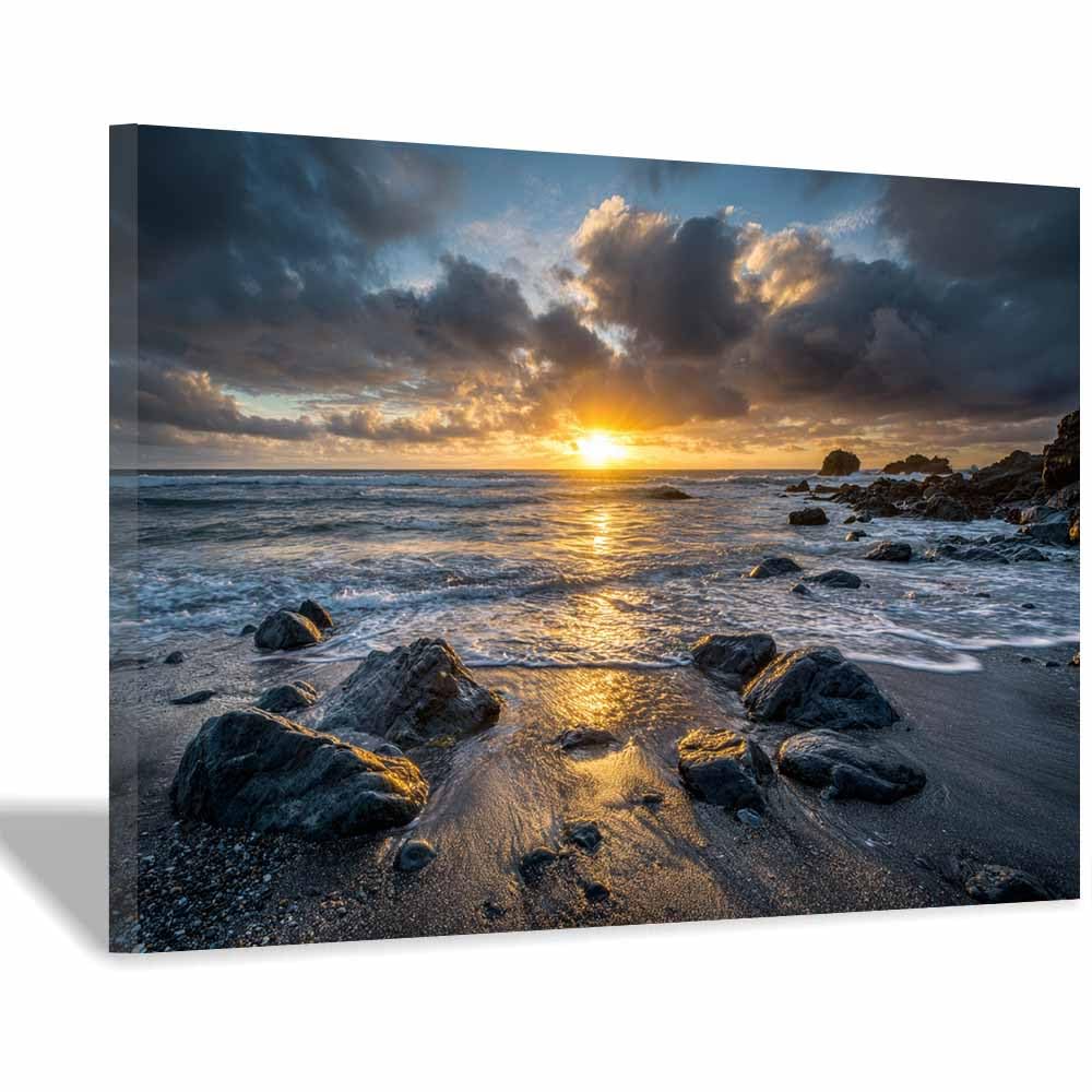 HOQIU Landscape wall art Rocky's Beaches es Sunset canvas art, art print, house decor, bedroom wall decor above bed, prints for living room.(Multicolor)-30x40cm Framed