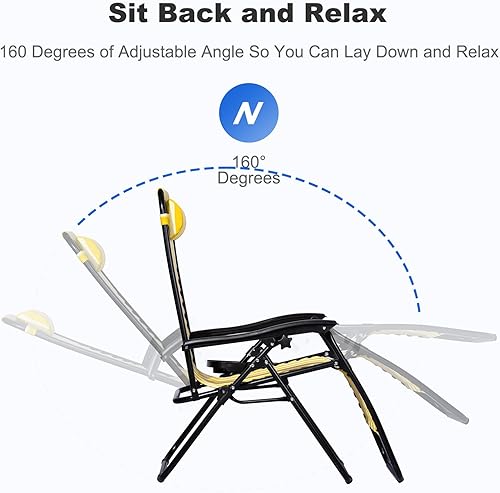 Miniatura 4 de Nazhura Juego de 2 sillas reclinables relajantes para patio, sillas de playa ajustables de malla de acero de gravedad cero con almohada y portavasos