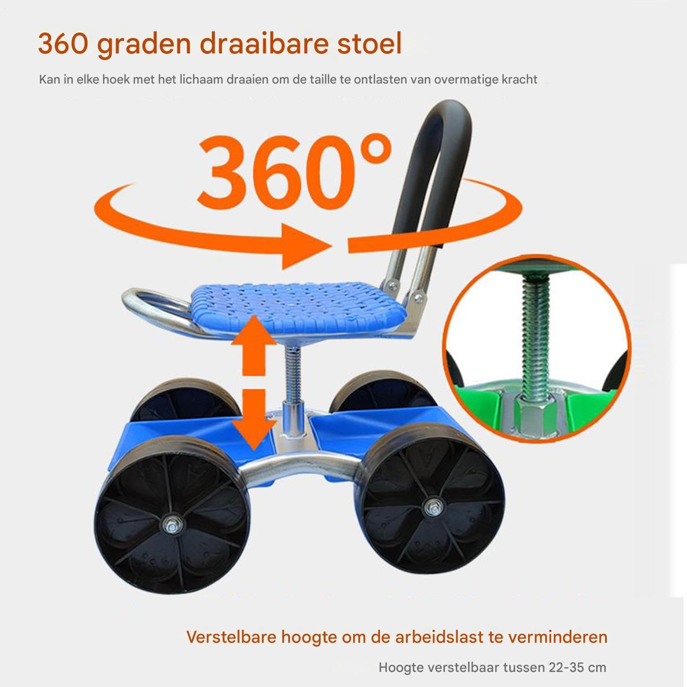 de jardín con asiento Silla giratoria 360 grados con ruedas | Taburete rodante para jardinería para exteriores jardín patio césped granja plantar desherbar personas mayores hombres