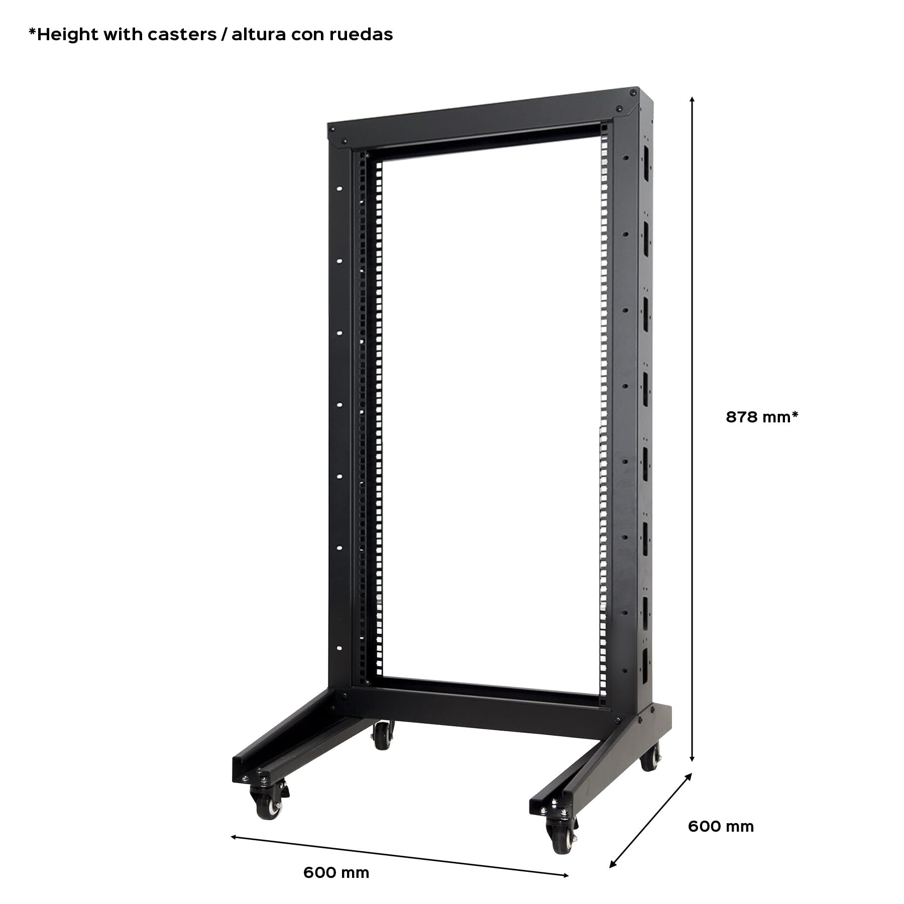 Aiten Data Armario Rack de Marco Abierto 15U de 2 Columnas Post 19″ con Ruedas (600 x 600 x 878 mm)