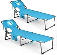 Vista 19 de COSTWAY Silla de salón plegable de playa, silla de bronceado con agujero para la cara, respaldo ajustable de 5 posiciones, almohada y bolsillo