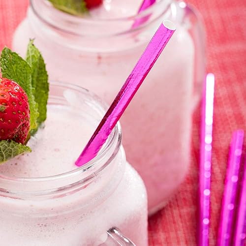 Miniatura 3 de Pajitas de papel duraderas, pajitas de papel, magenta metálico, para vacaciones, cumpleaños, bodas, duchas o todos los días, 7.8 pulgadas, caja de