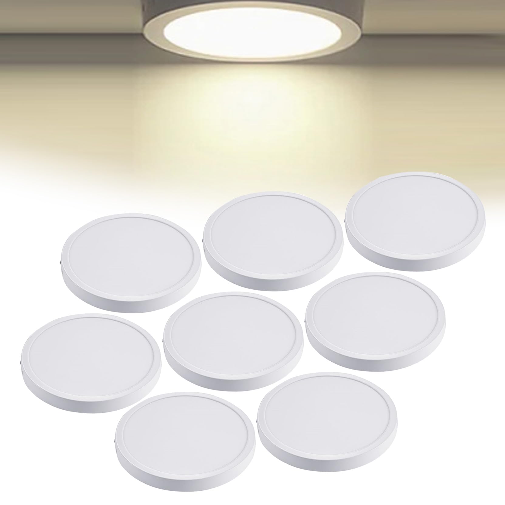 Lot de 8 plafonniers encastrés à DEL 24 W, 28 cm, 4 000 K 1920 lm, éclairage ultra fin pour bureau, cuisine, porche