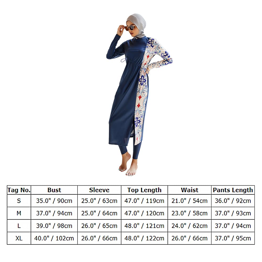 Odizli Camiseta de natación floral de manga larga para mujer con protección UV + pantalones de natación + hiyab burkini musulmán islámico