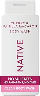 Native Clean Body Wash, Gentle & pH-balanced for Sensitive Skin, 24-Hr Freshness for Women & Men, Vegan & Cruelty-Free, Free of Sulfates & Parabens, Cherry & Vanilla Macaron, 18 fl oz
