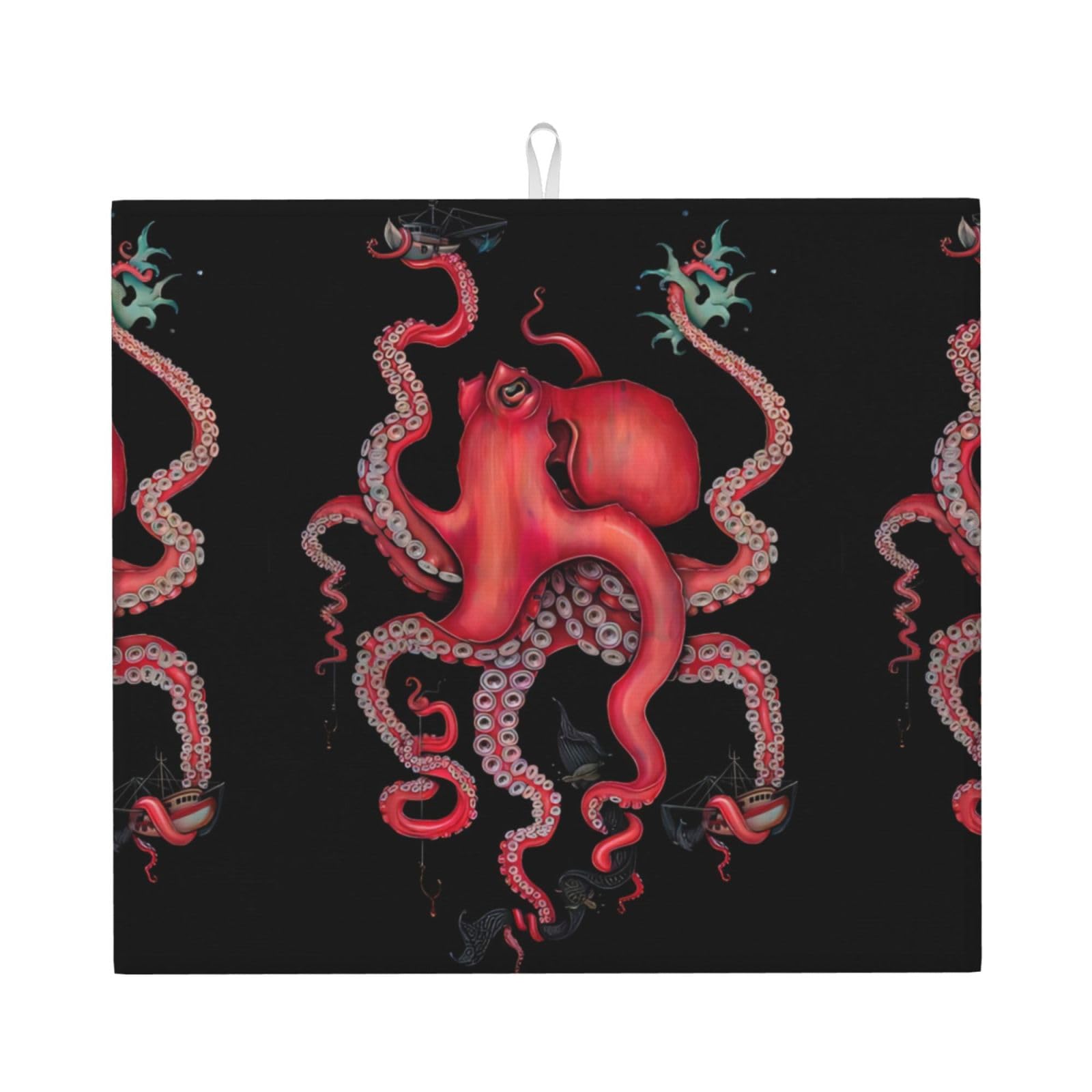 WHJSHOP Octopus Intertwined Prints Kitchen Drying Mat – Absorbent Dish Throw for Countertops, Quick-Dry Non-Slip Layer with Colorful Prints, Ideal Housewarming Gift